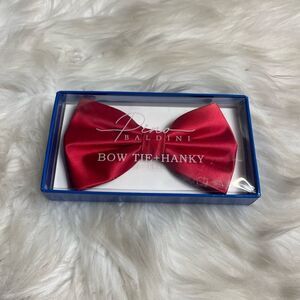 New in Box Pino Baldini set of Satin Red Bow tie & Hanky.